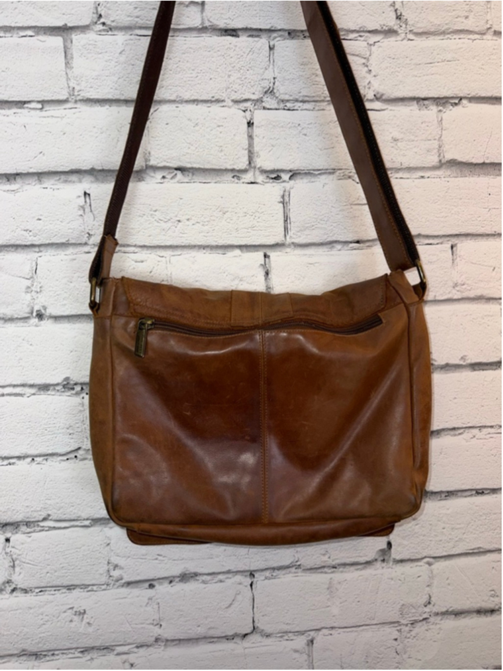 Women's Vera Pelle Leaf Bags Brown Leather Crossbody Messenger Bag Purse 11x10x3 - Picture 8 of 16